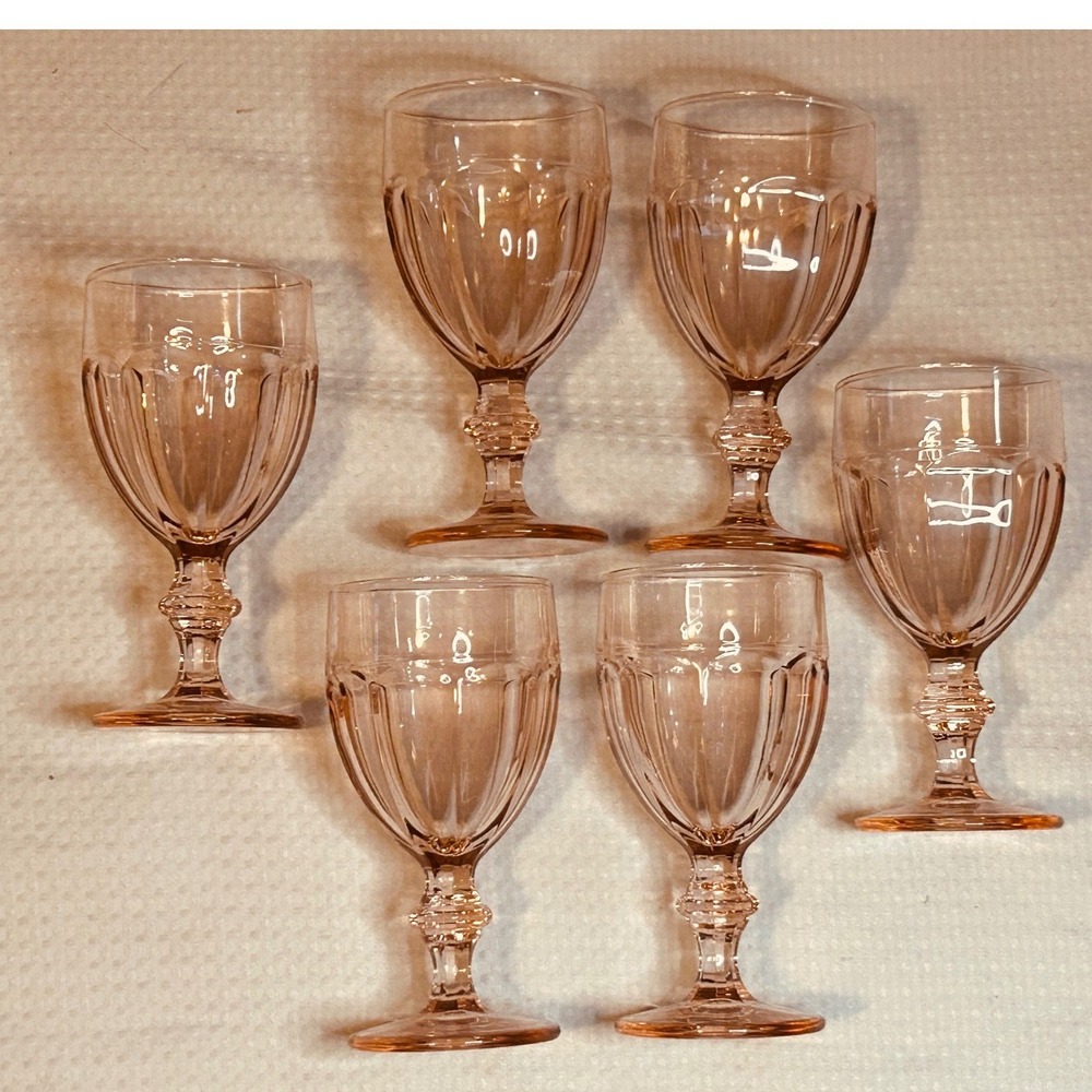 Vintage Set of 8 Libbey Gibraltar Duratuff collection Pink Goblets Wafer Stem